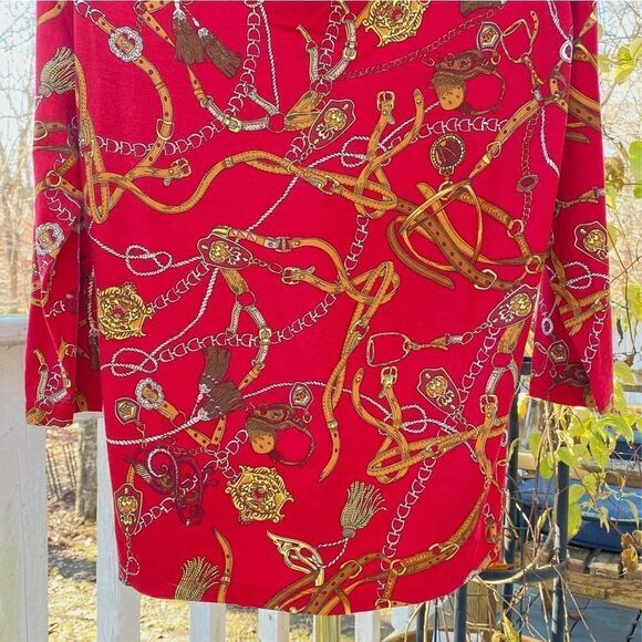 Talbots Red Gold Equestrian Cowl Neck Blouse Top - Picture 4 of 7